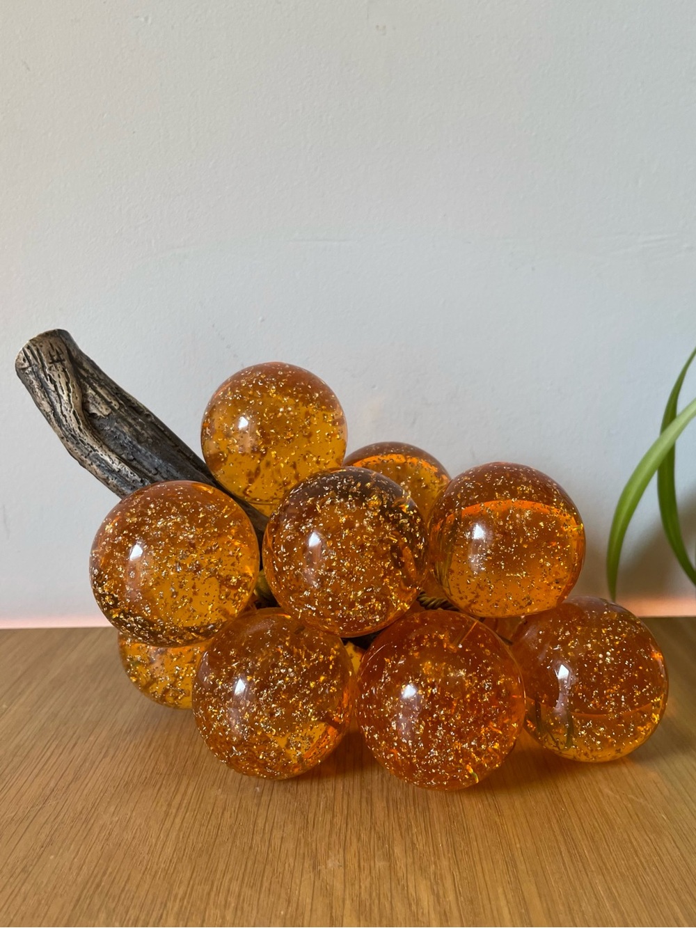 Vintage MCM Orange Gold Glitter Stardust Lucite Grape Cluster 8.5” ✨
